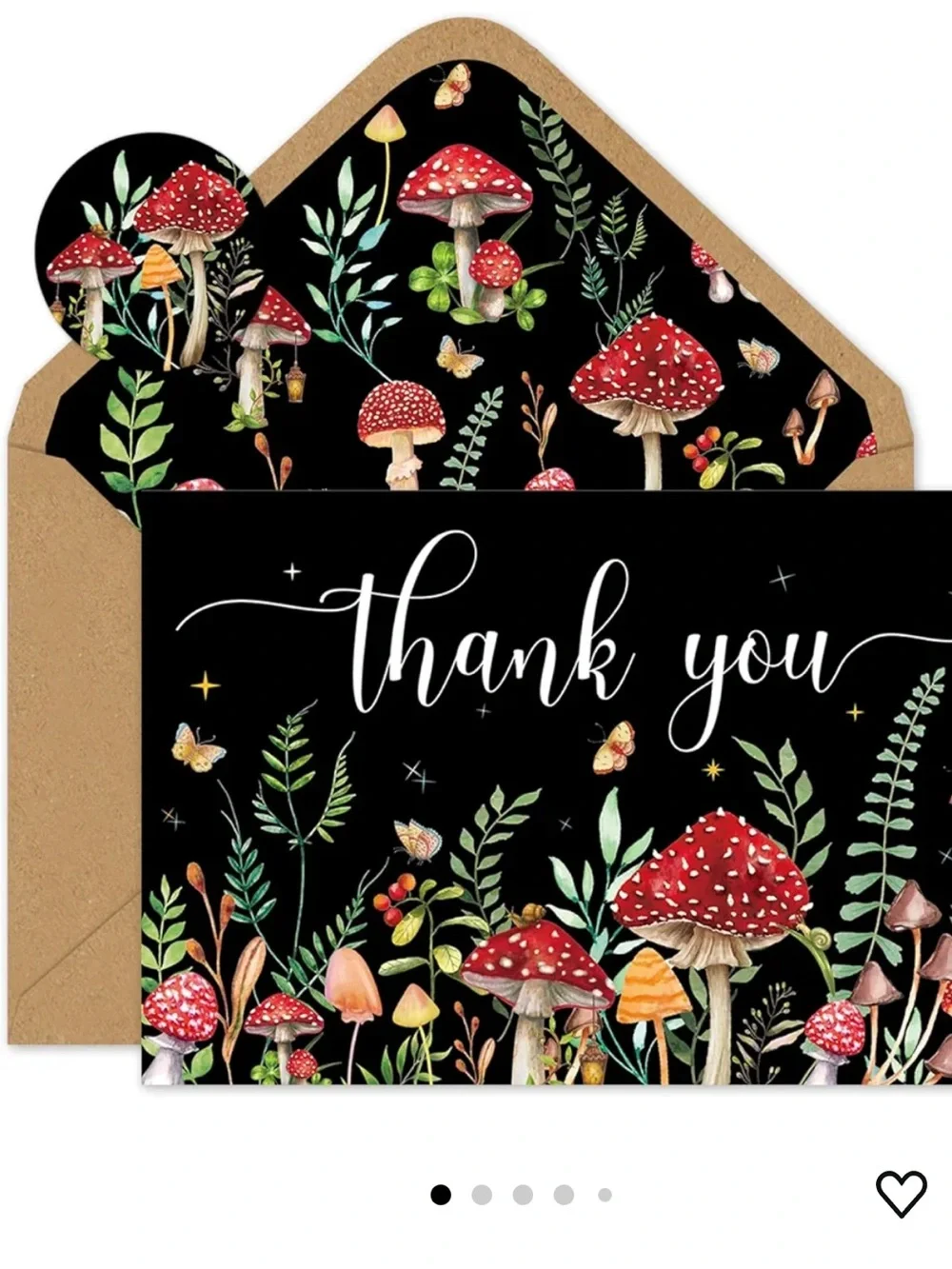 Black & Red Vintage Mushroom Thank You Cards (24 Pack)